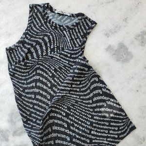 New Alexander Wang Sleeveless Dress in Stretch Logo Mesh Black/White